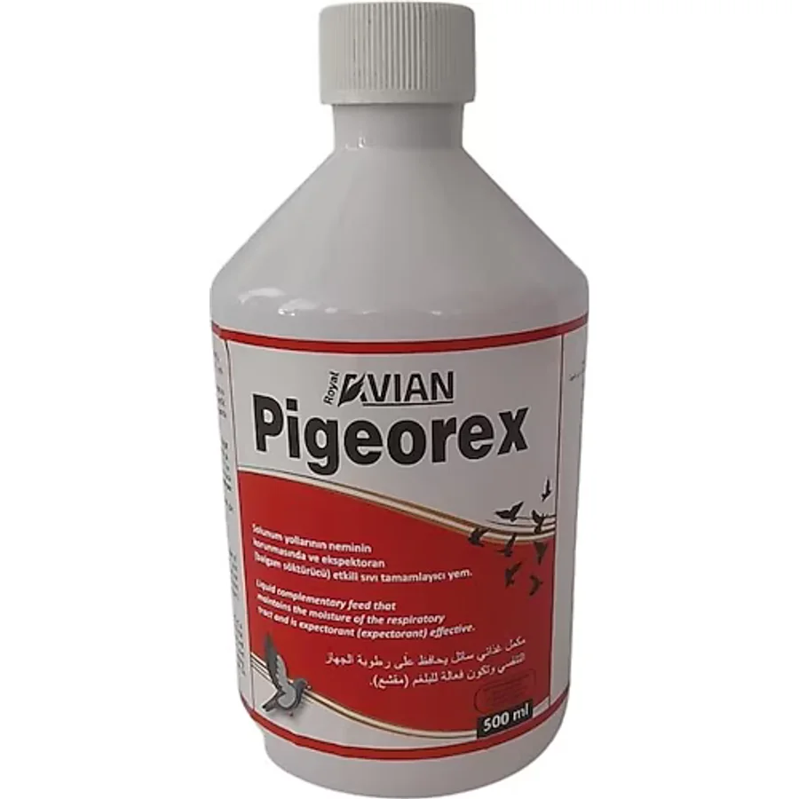 Royal İlaç Pigeorex 500 ml Güvercin ve Kafes Kuşlarında Hırıltı Nefes Açıcı Tamamlayıcı Yem