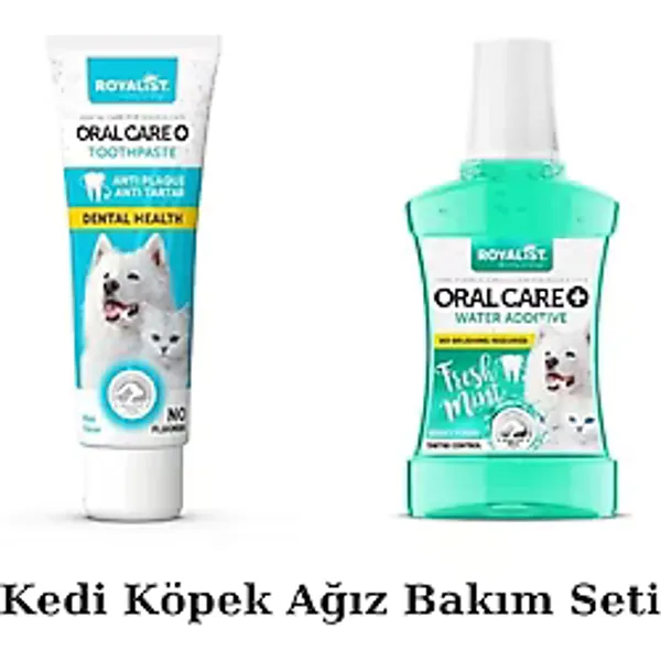 Royalist Kedi Köpek Ağız Bakım Seti - Floridsiz Diş Macunu + Taze Naneli Ağız Bakım Suyu