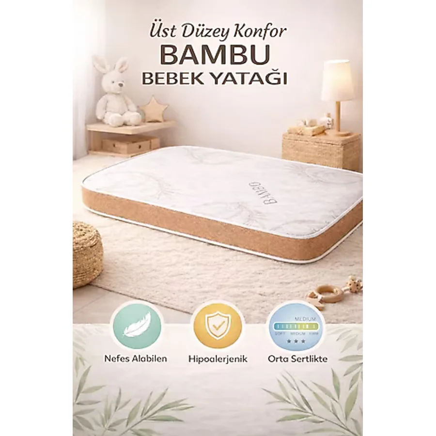 Royalyat Bamboo Bebek Yatak Bambo Bebek Yatak Ortopedik Çocuk Yatağı Anne Yanı Beşik Yatağı - 45X80