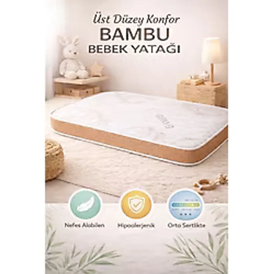 Royalyat Bamboo Bebek Yatak Bambo Bebek Yatak Ortopedik Çocuk Yatağı Anne Yanı Beşik Yatağı - 60X120