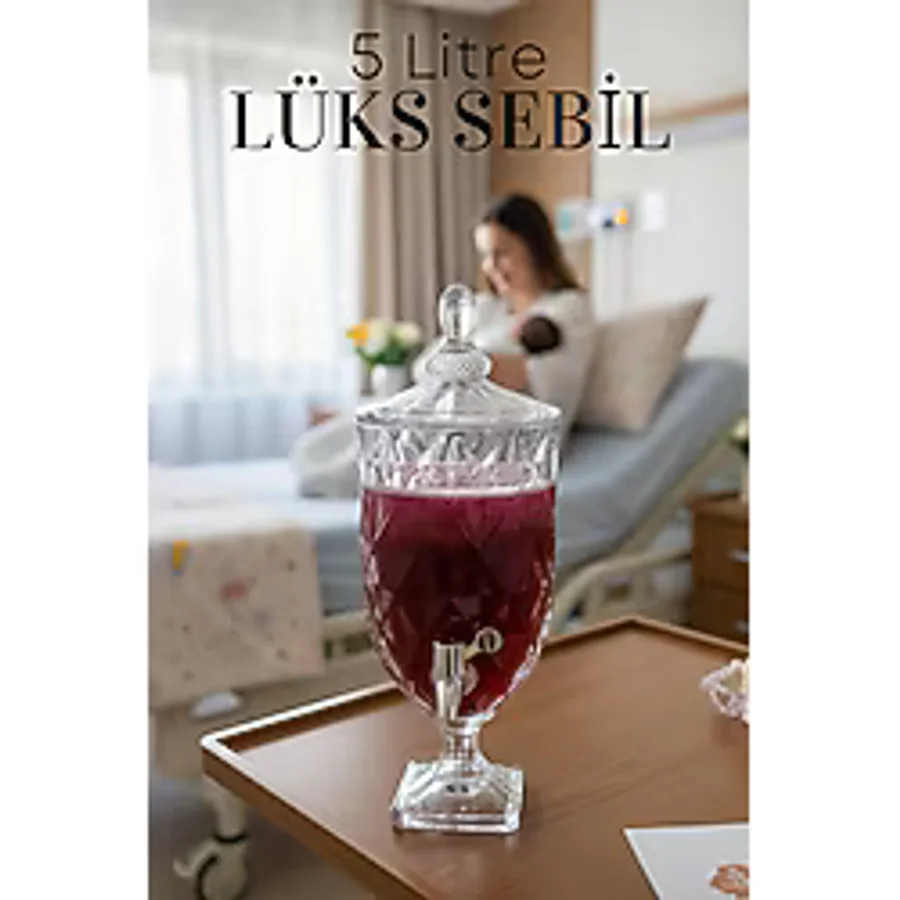 Roza's Home Lotus Musluklu Cam Sebil 5 Litre Parti Sebili Lüks Lohusa Şerbet Sebili