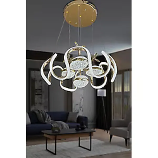 RSCOLLECTIONS Eliza 4 Top Simli Modern Sarkıt Led Avize 3 Renk Işık Led Avize Gold