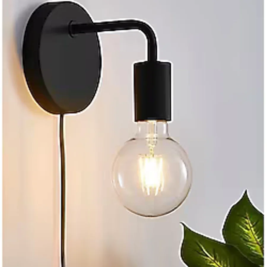 Rsylight Metal Rustik Kablolu Anahtarlı Duvar Siyah Dekoratif Aplik