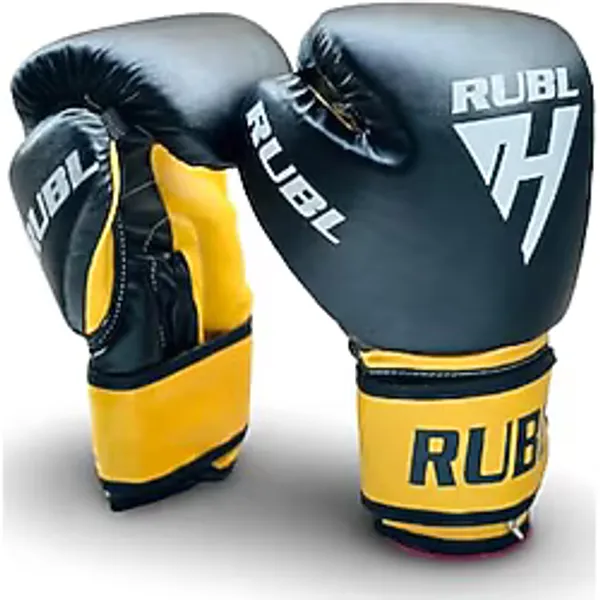 RUBL 3'lü Boks Seti, Boks Eldiveni, El Bandajı ve Silikon Dişlik, Antrenman ve Sparring Seti, Siyah Sarı, 14 Oz