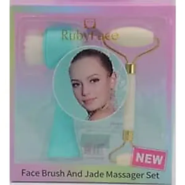 ruby face Yüz Temizleme Fırçası & Çift Taraflı Yeşim Taşı Çift Taraflı Masaj Aleti Mavi