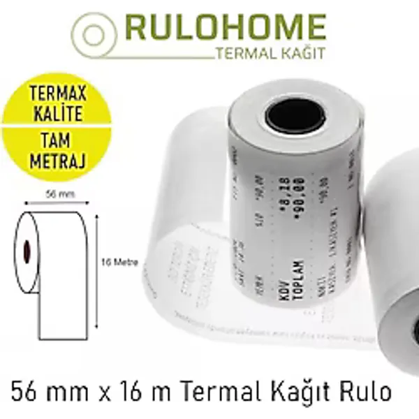 Rulo Home Termal Kağıt 56X16 Termal Pos Rulosu & Yazarkasa Kağıdı 1 Paket / 10 Rulo