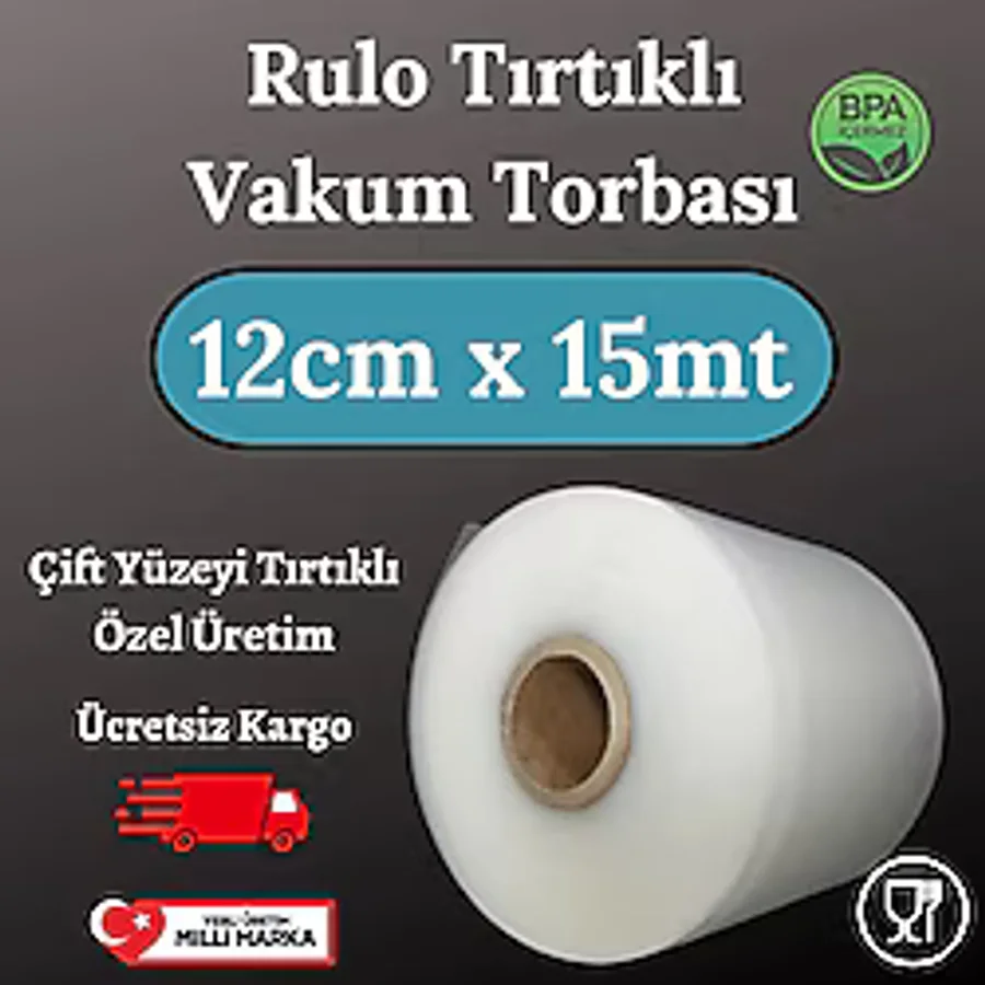 Rulo Tırtıklı Vakum Torbası Poşeti - 12 CM X 15 MT
