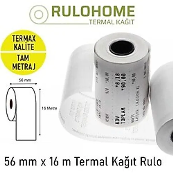 Rulohome 56X16 Termal Pos Rulosu & Yazarkasa Kağıdı 3 Paket / 30 Rulo