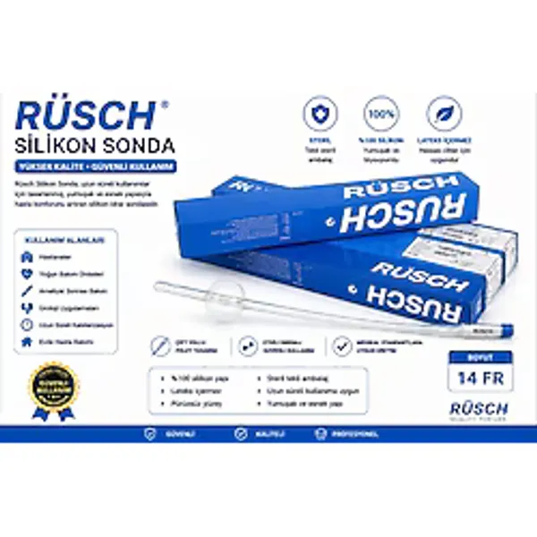 Rüsch Silikon Foley Sonda Steril Çift Yollu Idrar Kateteri 14 Fr 1 Adet