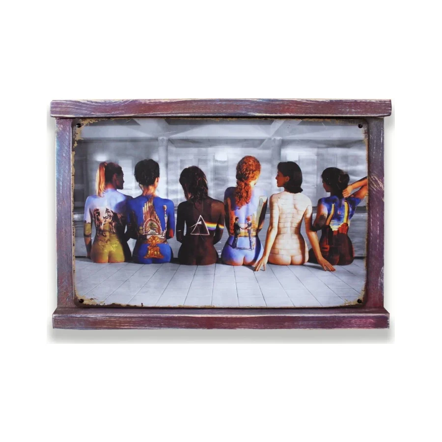 Rustik Ahşap Çerçeveli Vintage Metal Pano Girls 20x30