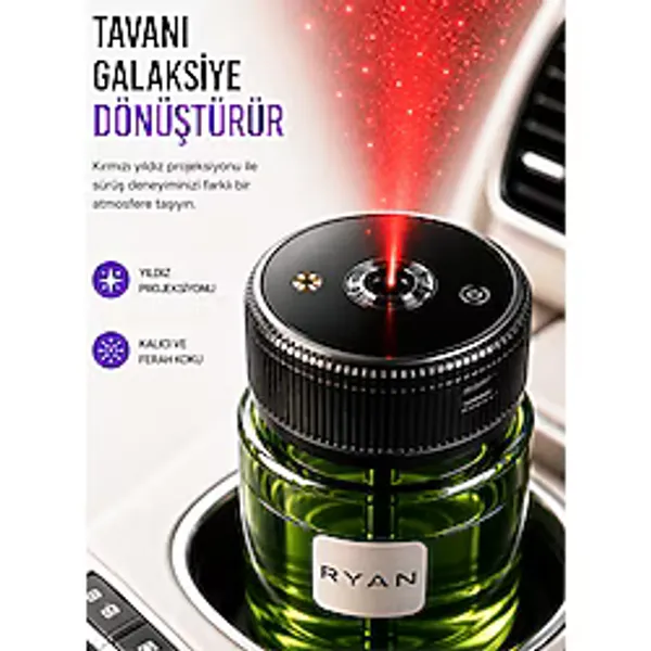 Ryan Araç İçi Koku Difüzörü ve Yıldız Tavan Projektörü Buhar Efektli Oto Koku Makinesi Aroma Dağıtıcı