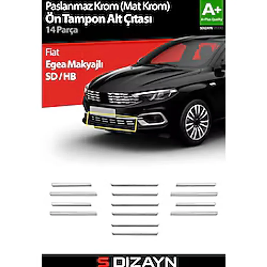 S-Dizayn Fiat Egea Krom Ön Tampon Alt Çıtası Diamond Model 14 Prç. 2020 Üzeri (Mat Krom) A+ Kalite