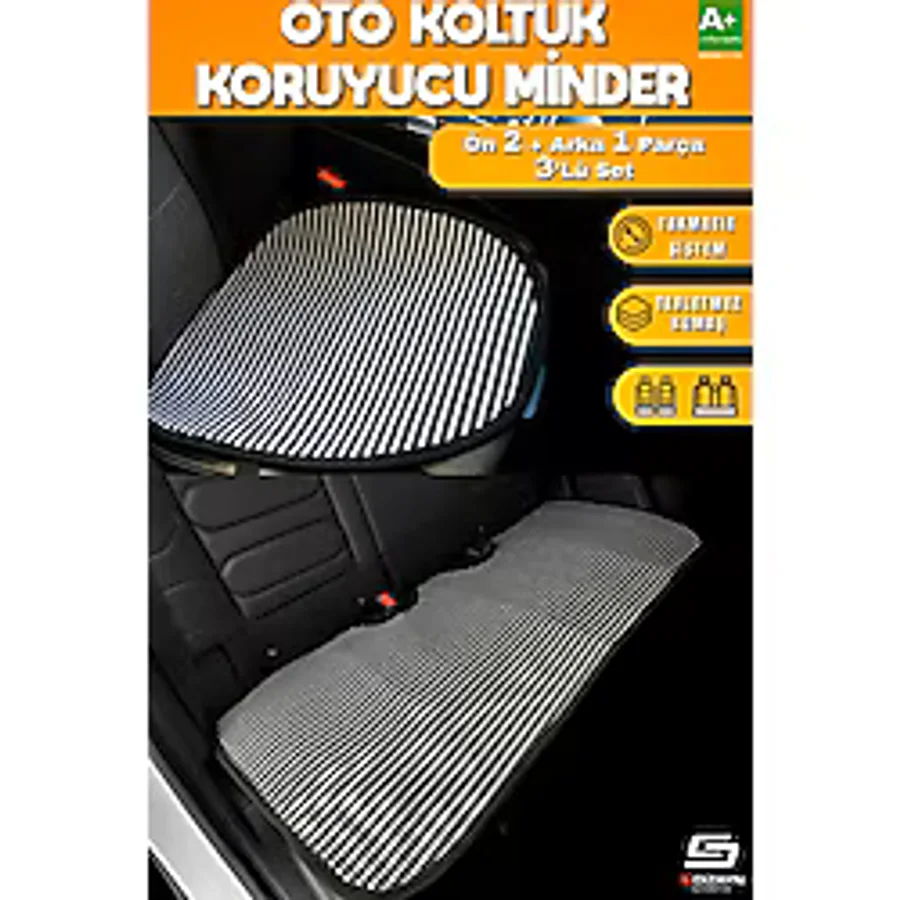 S-Dizayn Oto Koltuk Koruyucu Alt Minder Çizgili Füme Beyaz Universal 2+1 Parça Ön Arka A+ Kalite