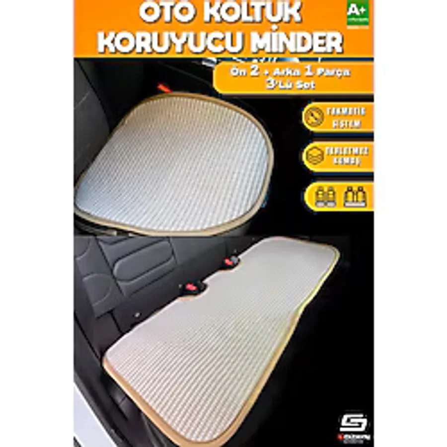 S-Dizayn Oto Koltuk Koruyucu Alt Minder Krem Universal 2+1 Parça Ön Arka A+ Kalite