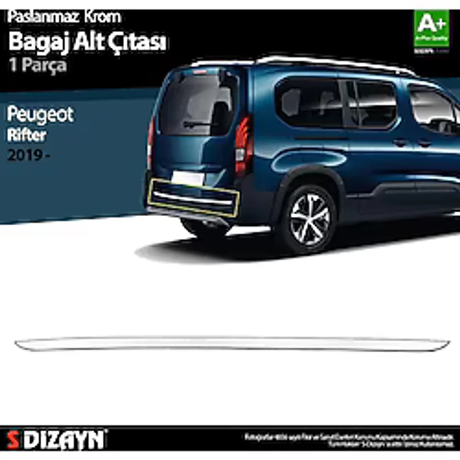 S-Dizayn Peugeot Rifter Krom Bagaj Alt Çıtası 2019 Üzeri