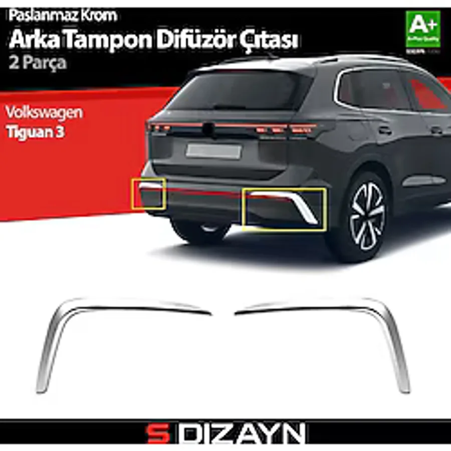 S Dizayn S-Dizayn VW Tiguan Krom Arka Tampon Difüzör Çıtası OEM Still 2 Prç. 2024 Üzeri A+ Kalite