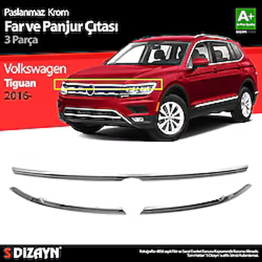 S Dizayn S-Dizayn VW Tiguan Krom Far Üst Çıtası 3 Prç. 2016-2020 7647110