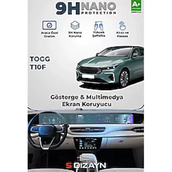 S-Dizayn Togg T10F 9H Nano Gösterge & Multimedya Ekran Koruyucu 2'Li Set (PARLAK) 2025 Üzeri A+ Kalite