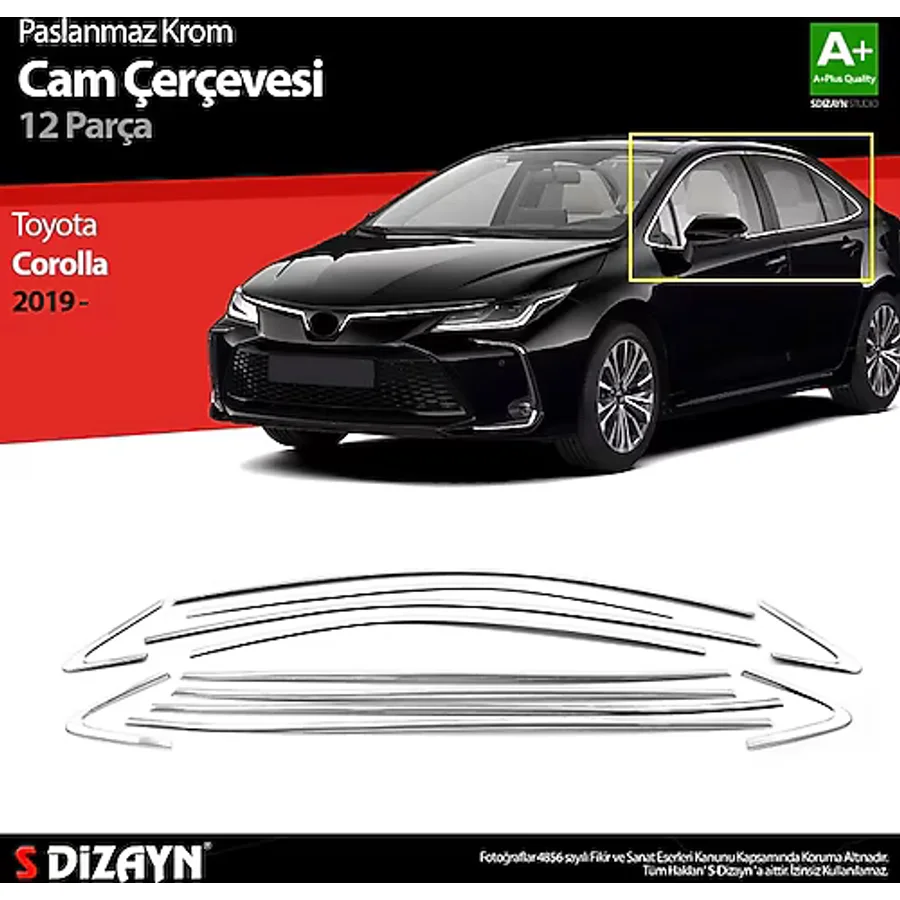 S-Dizayn Toyota Corolla Krom Cam Çerçevesi 12 Prç. 2019 Üzeri