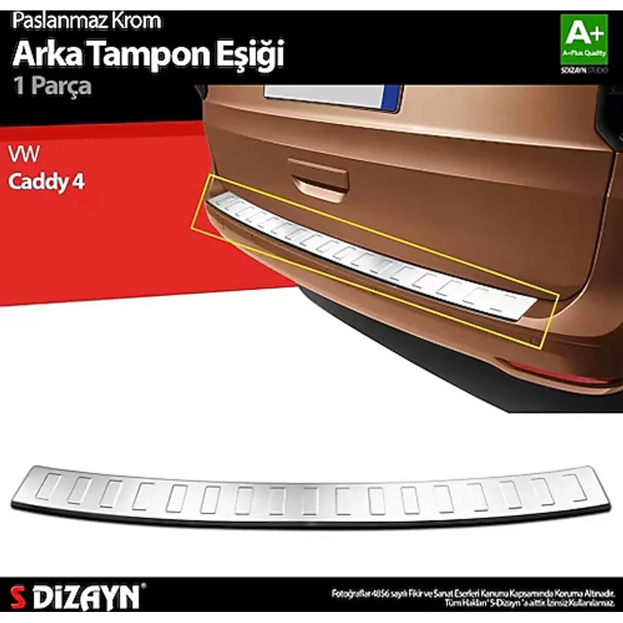 S-Dizayn Vw Caddy 4 Krom Arka Tampon Eşiği 2021 Üzeri