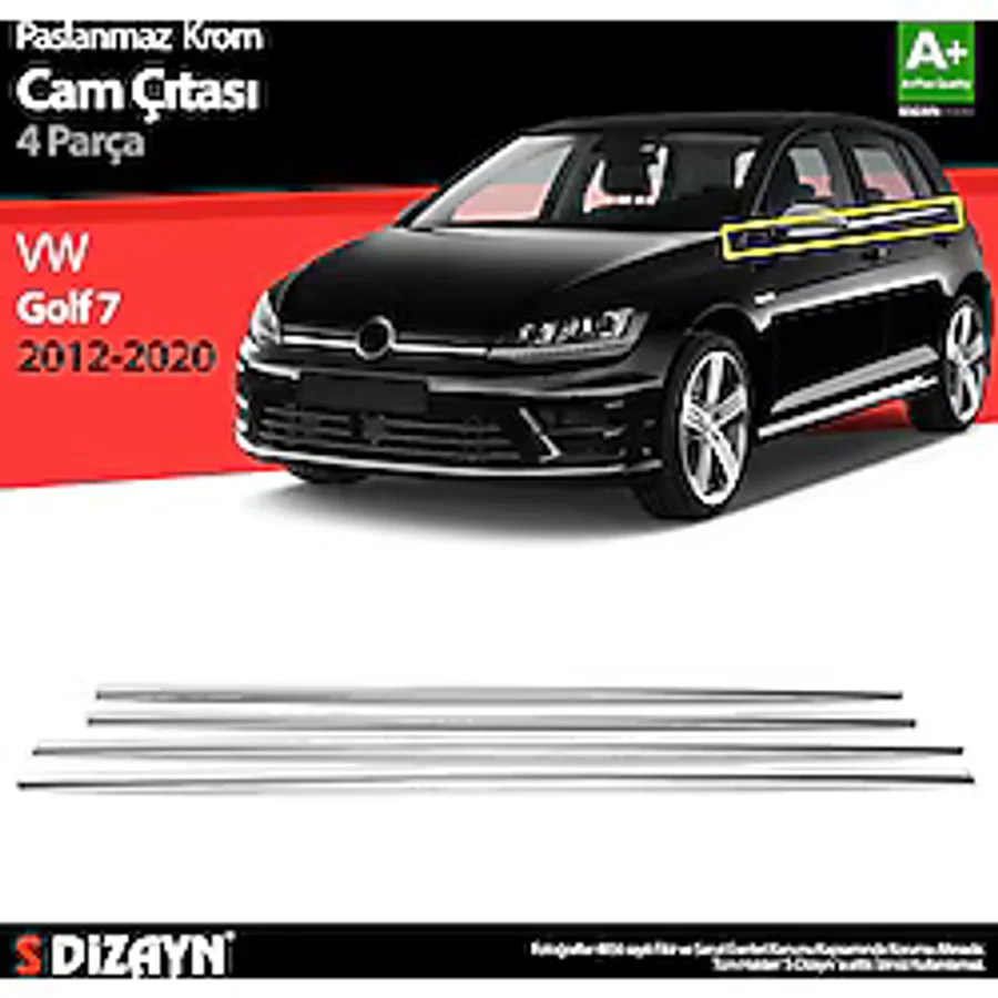S-Dizayn VW Golf 7 Krom Cam Çıtası 4 Prç 2013-2020