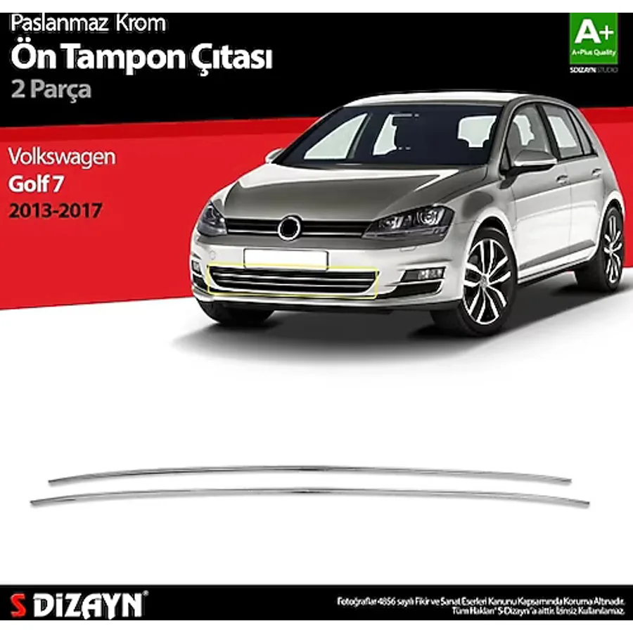 S-Dizayn Vw Golf 7 Krom Ön Tampon Çıtası 2 Prç. 2013-2017