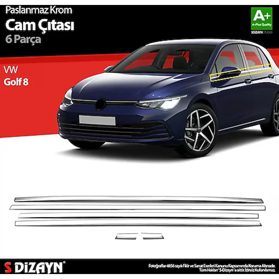 S-Dizayn Vw Golf 8 Hb Krom Cam Çıtası 6 Prç. 2020 Üzeri A+ Kalite