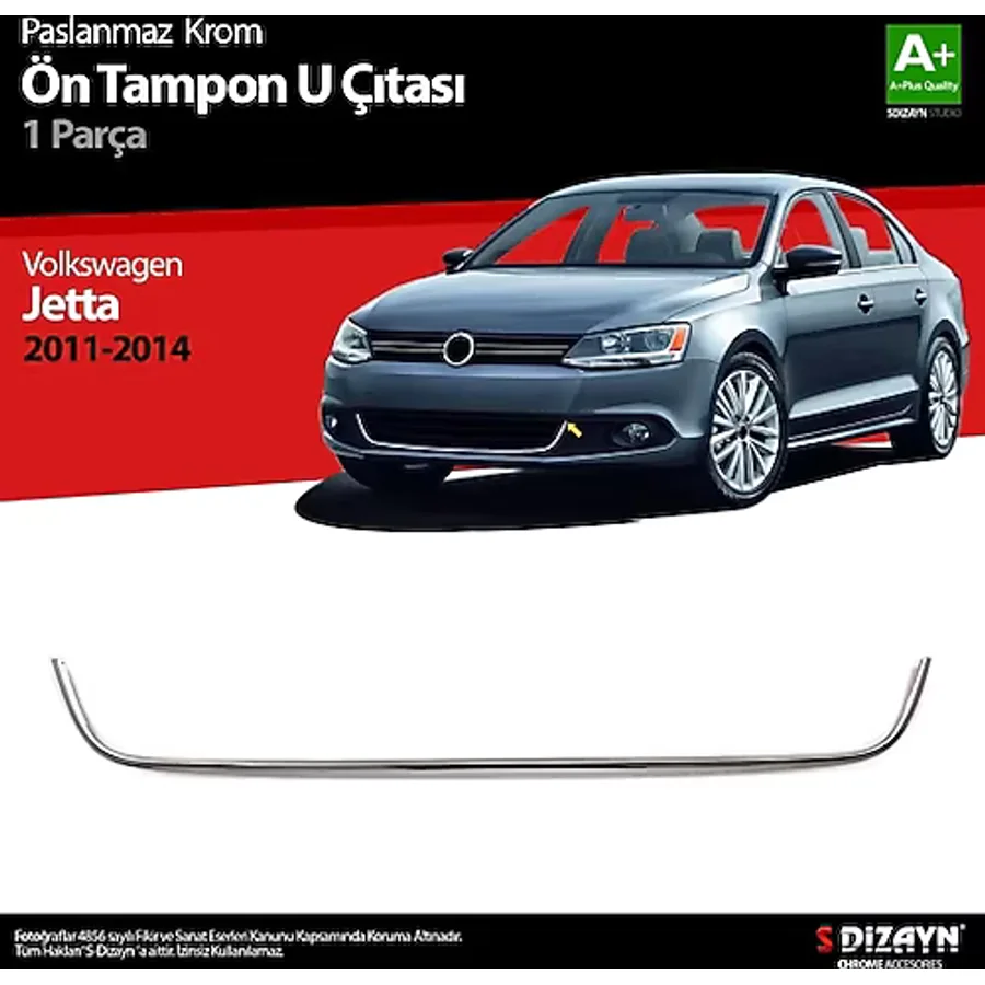 S-Dizayn VW Jetta Krom U Formlu Ön Tampon Çıtası 1 Prç. 2011-2014