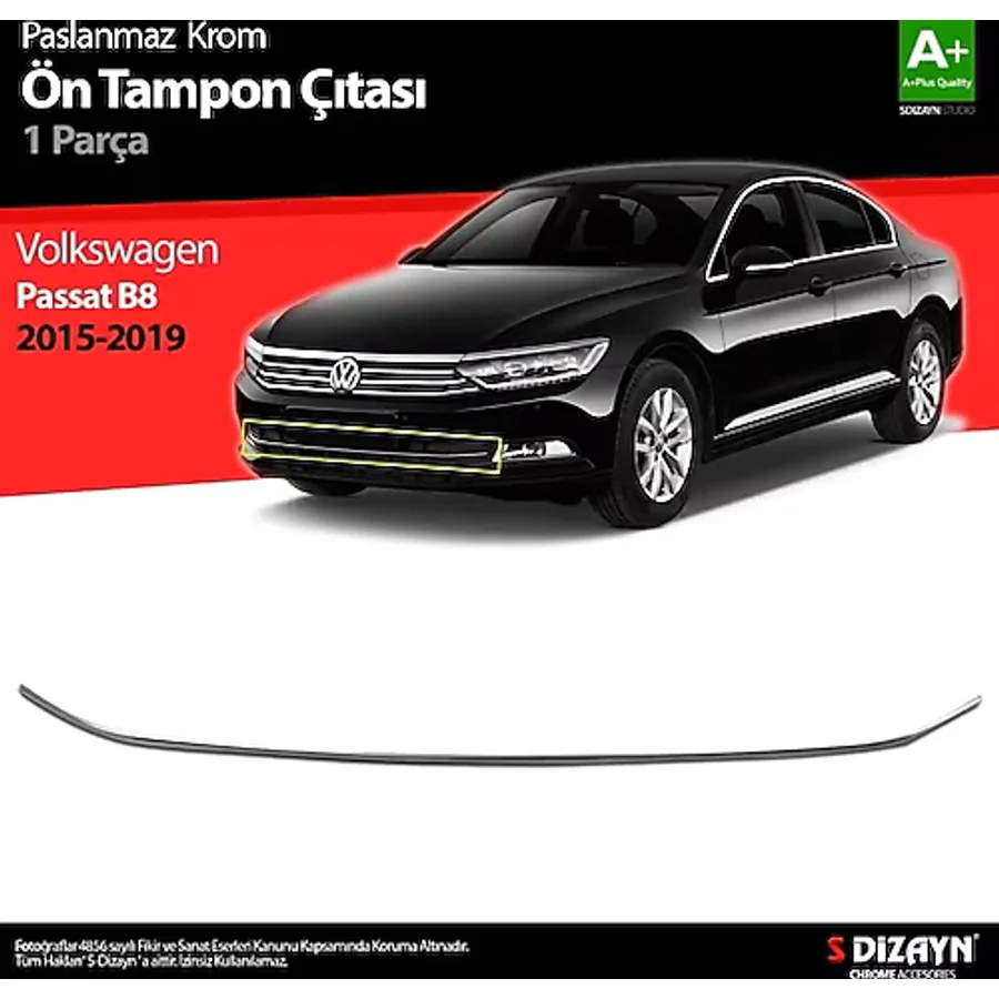 S-Dizayn VW Passat B8 Krom Ön Tampon Çıtası 2015-2019