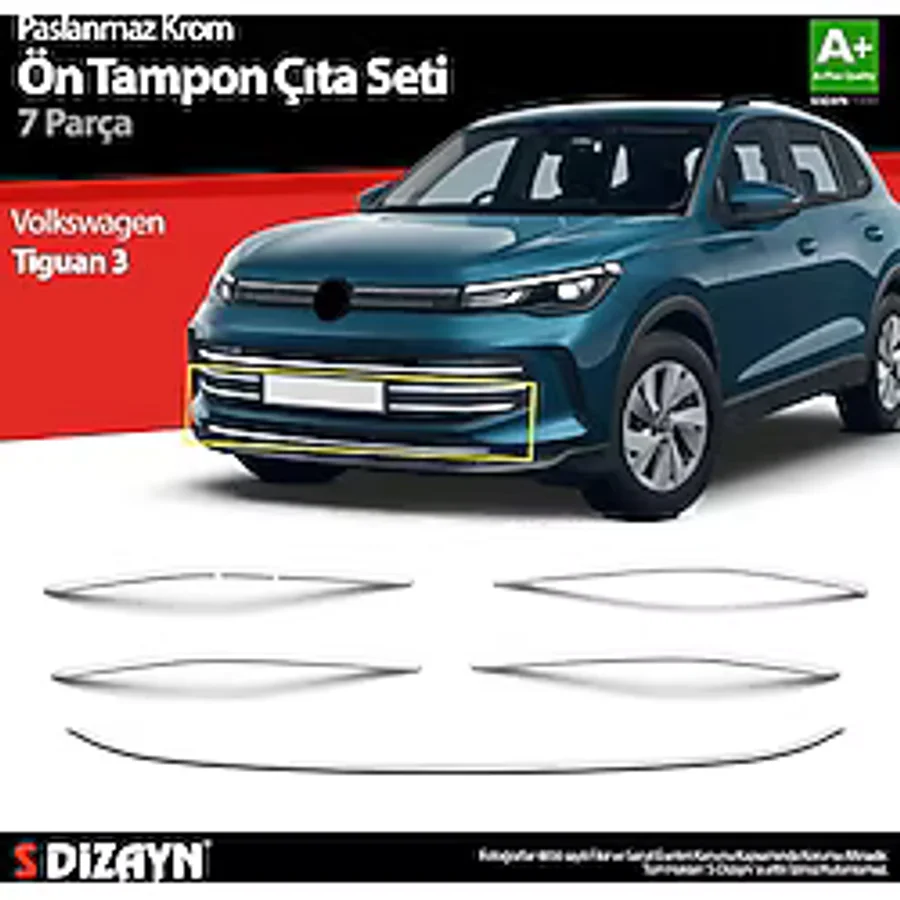 S-Dizayn Vw Tiguan 3 Krom Ön Tampon Çıta Seti 2024 Üzeri A+ Kalite