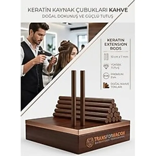 Saç Kaynak Keratin Çubuğu, 12 Adet, Kahve, Güçlü Yapıştırıcı, Keratin Kaynak Çubukları 720352
