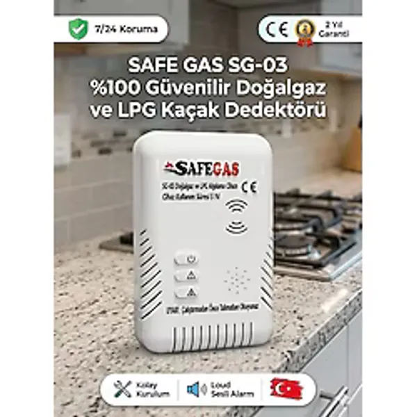 Safegaz Safegas Doğalgaz ve Lpg Gaz Alarm Cihazı ve Dedektörü - Ce Belgeli, Yüksek Hassasiyetli - 108mmX46mmX133mm