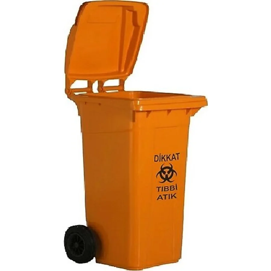 Safell Plastik Tıbbi Atık Çöp Konteyneri 120 Litre Konteyner - A+ Isıya Karşı Dayanıklı Malzeme - Turuncu