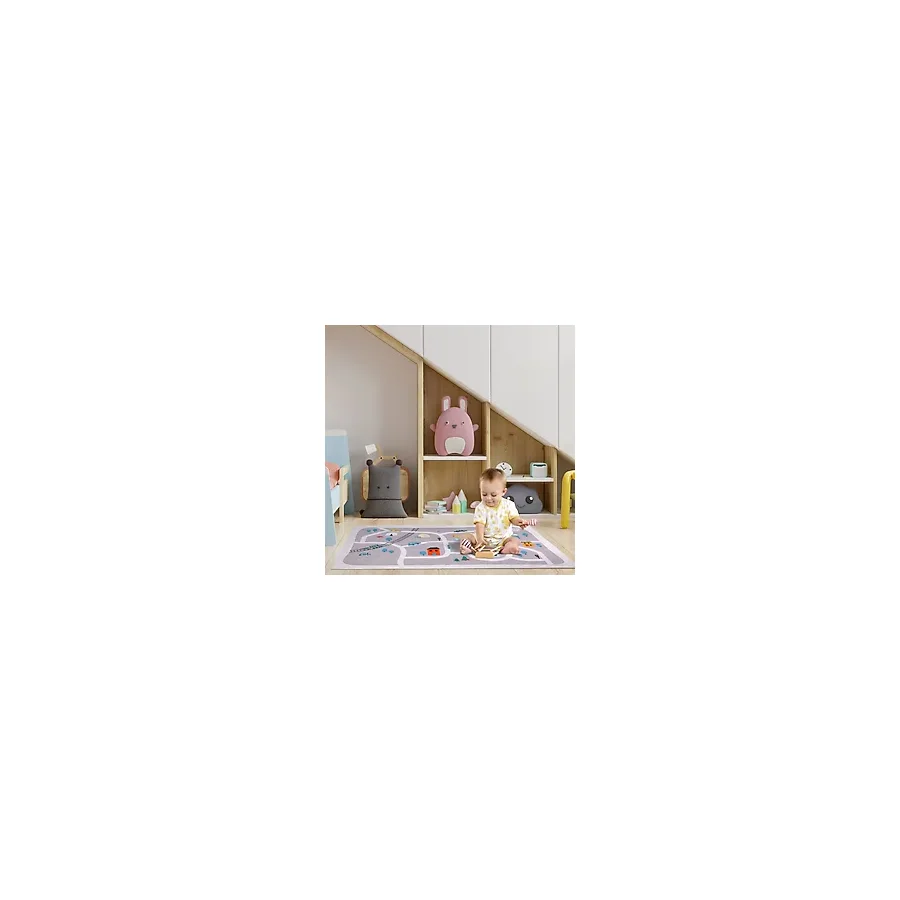 Safemom 150X150 Aktivite Bebek Çocuk Oyun Halısı, Oyun Matı, Çocuk Odası Halısı - Road Map - 150 x 150 cm - Gri