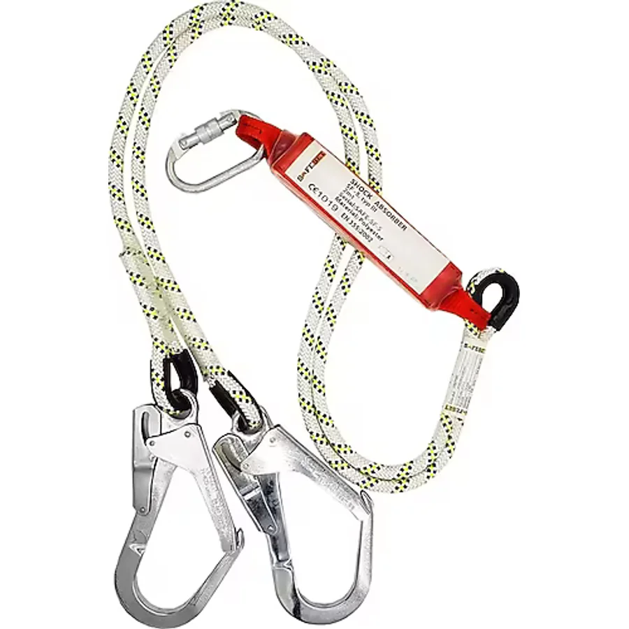 Safeset Lanyard Çift Kollu Şok Emicili Kanca Karabinalı
