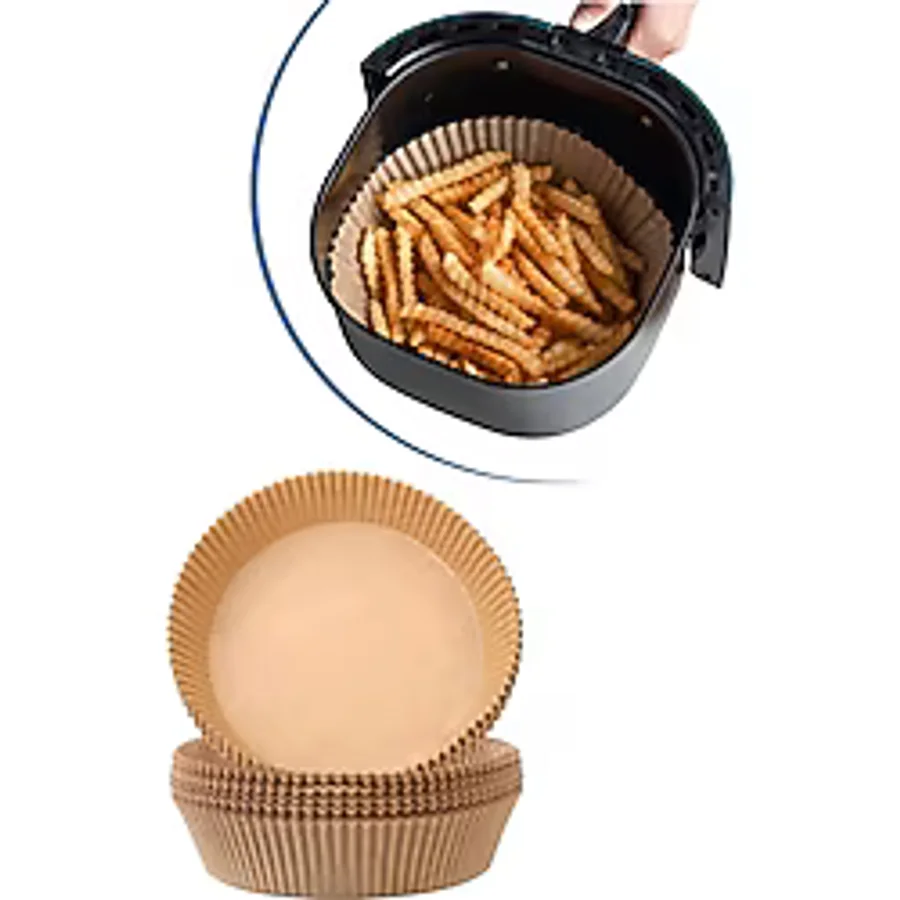 safestore 100 Adet Air Fryer Pişirme Kağıdı Tek Kullanımlık Yağ Geçirmez Yapışmaz Yuvarlak Tabak Model