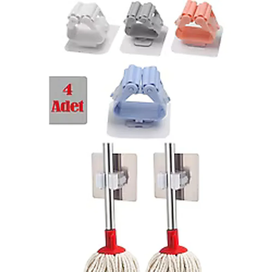 safestore 4 Adet Fırça Süpürge Paspas Mop Sapı Tutucu Askı Çok Amaçlı Duvara Monte Mop Askısı
