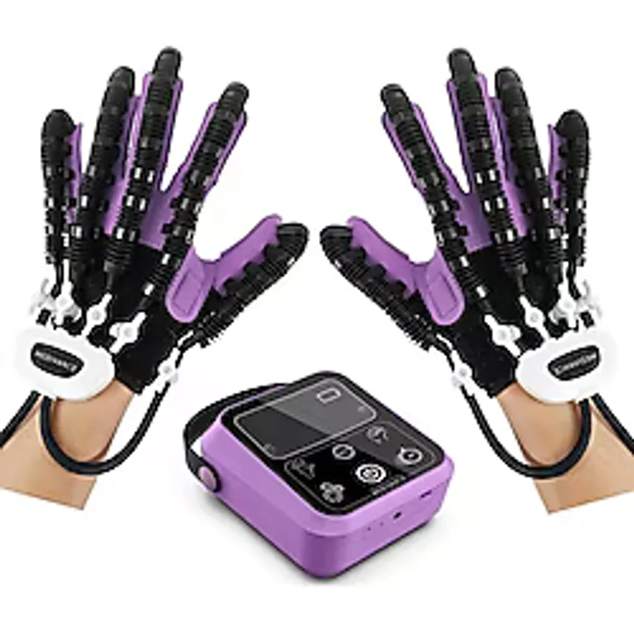 ( Sağ ve Sol El ) El ve Parmak Rehabilitasyon Robot Eldiveni - Fizik Tedavi ve Inme Egzersiz Cihaz - Mor