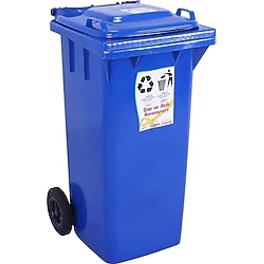 Sağlam Plastik Çöp ve Atık Konteyneri 120 Lt Tekerlekli Orjinal Mavi