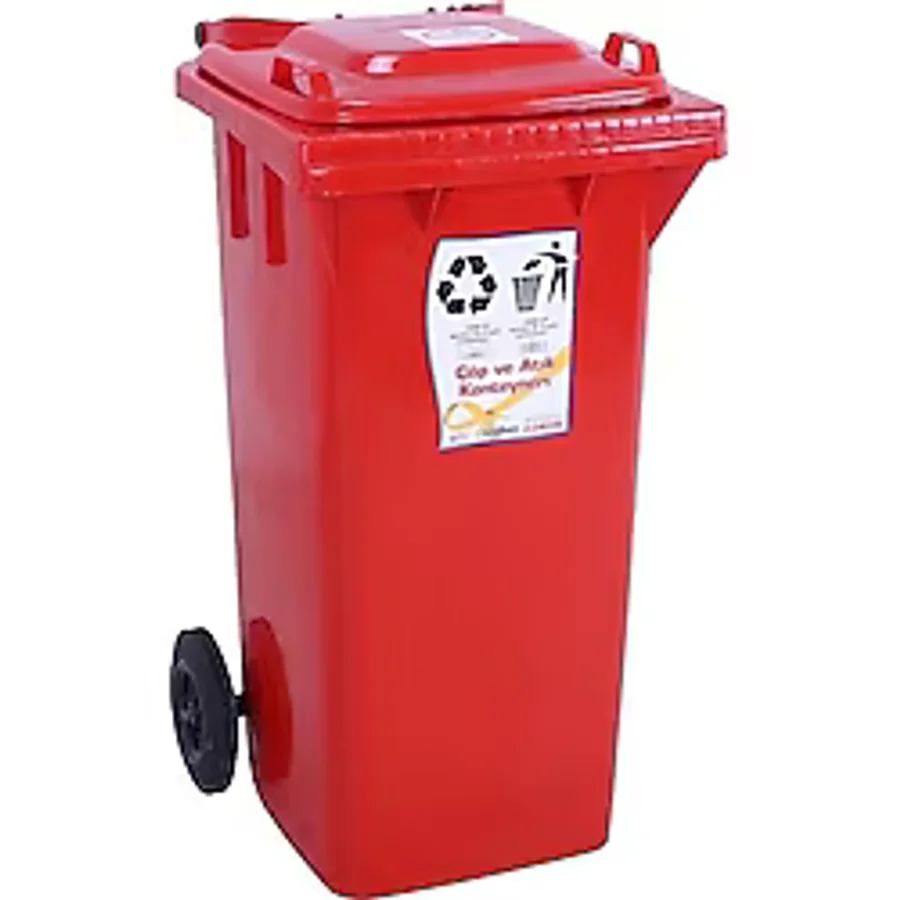 Sağlam Plastik Çöp Ve Atık Konteyneri 240 Lt Tekerlekli Orjinal Kırmızı