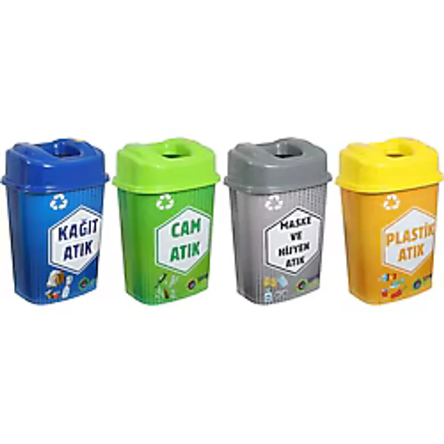 Sağlam Plastik Sıfır Atık Kutusu - Geri Dönüşüm Kutusu 4'lü Set 60 Lt