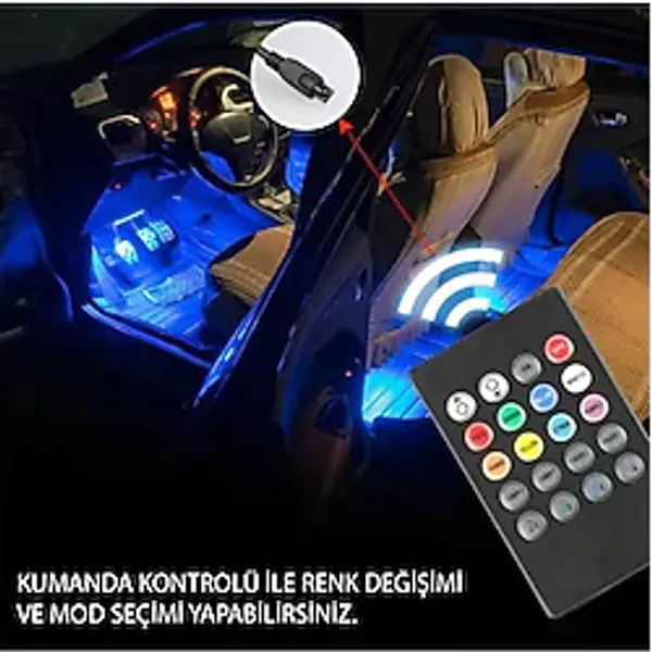 SAHLAN Araç Içi Aydınlatma Kumandalı Müziğe Duyarlı 12 Led Ayak Altı Led