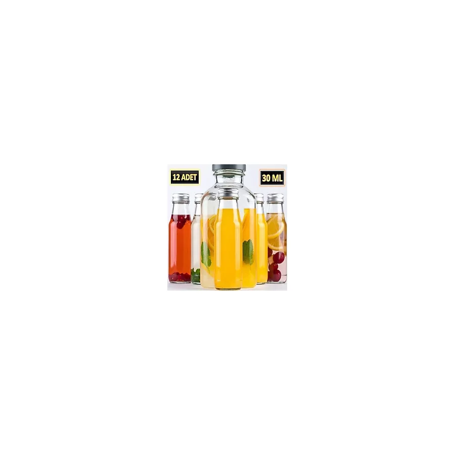 Saint Belisama Concept 12 Adet - 30 ml Şeffaf Cam Şişe Gümüş Kapak Limonata Şişesi Kolonya Şişesi, Meyve Suyu Şişesi, 30 ml