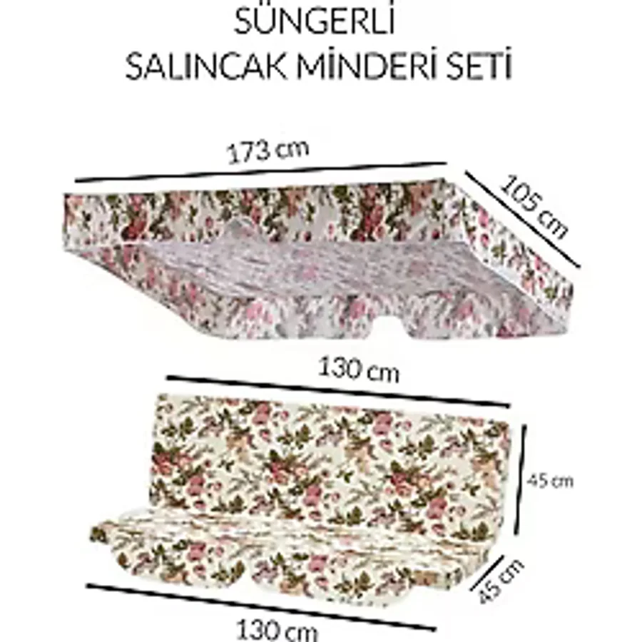Salıncak Minder Seti Tenteli Ingiliz Gülü Salıncak Minder Seti 2 Kişilik Süngerli Işbir Gri Sünger Karışık