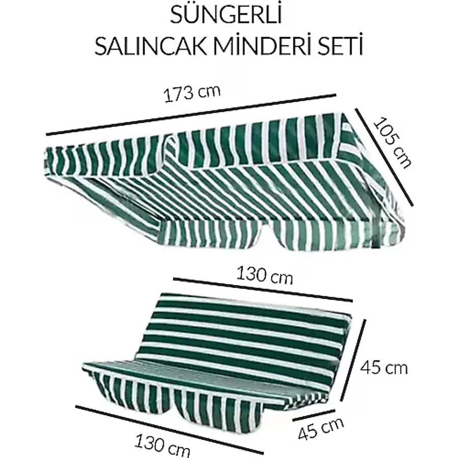 Salıncak Minder Seti Tenteli Salıncak Minder Seti Yeşil beyaz 2 Kişilik SÜNGERLİ İŞBİR GRİ SÜNGER