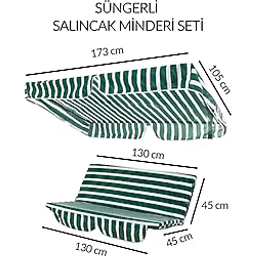 Salıncak Minder Seti Tenteli Salıncak Minder Seti Yeşil beyaz 2 Kişilik SÜNGERLİ İŞBİR GRİ SÜNGER