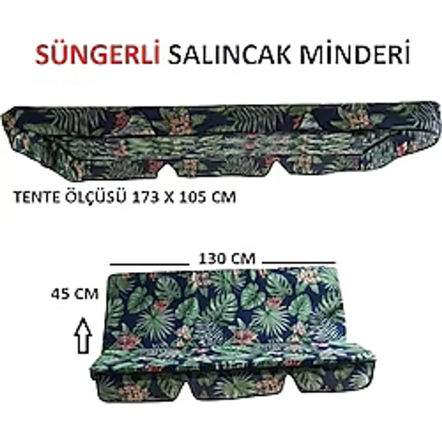 Salıncak Minder Seti Tenteli Yeşil Yaprak Salıncak Minder Seti 2 Kişilik SÜNGERLİ İŞBİR GRİ SÜNGER