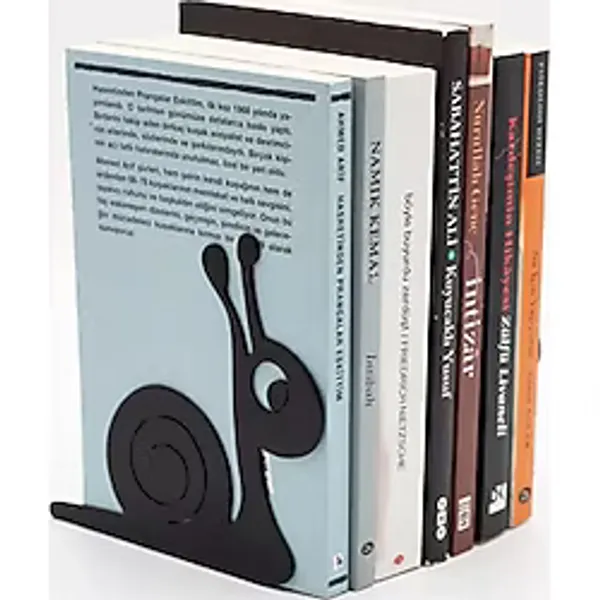 Salyangoz Figürlü Metal Kitap Desteği - Kitap Tutucu - Ev Ve Ofis Dekoratif Aksesuar 2 Li Set Siyah