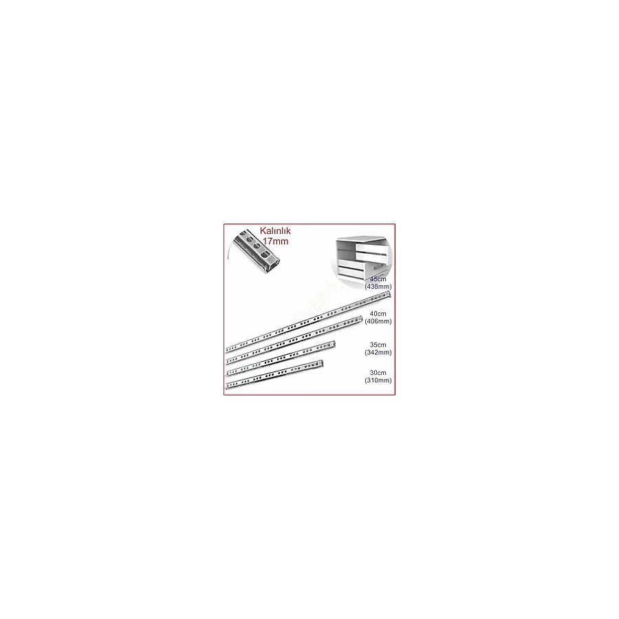Samet Metal Bilyalı Çekmece Rayı 17mm x 35cm Tek Açılım - Dayanıklı Mekanizma ile