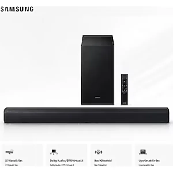 Samsung 300W Akustik Güçlü Ses Özelliğine Sahip Soundbar & Ev Sinema Sistemi , 2.1 Kanal Çevresel Ses, Dts Desteği, Hızlı Bağlantı ve Modern - Siyah